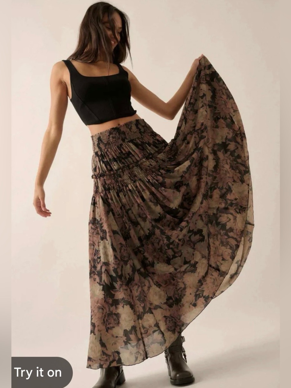 Promesa Blossoms Twirl Smocked Floral Maxi Skirt Size Small - Picture 2 of 6